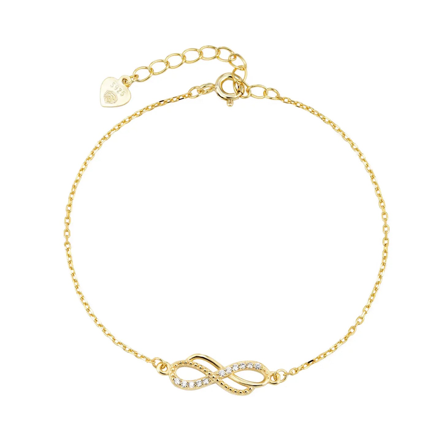 Pulsera de plata de ley 925 chapado en oro con símbolo del infinito y circonias