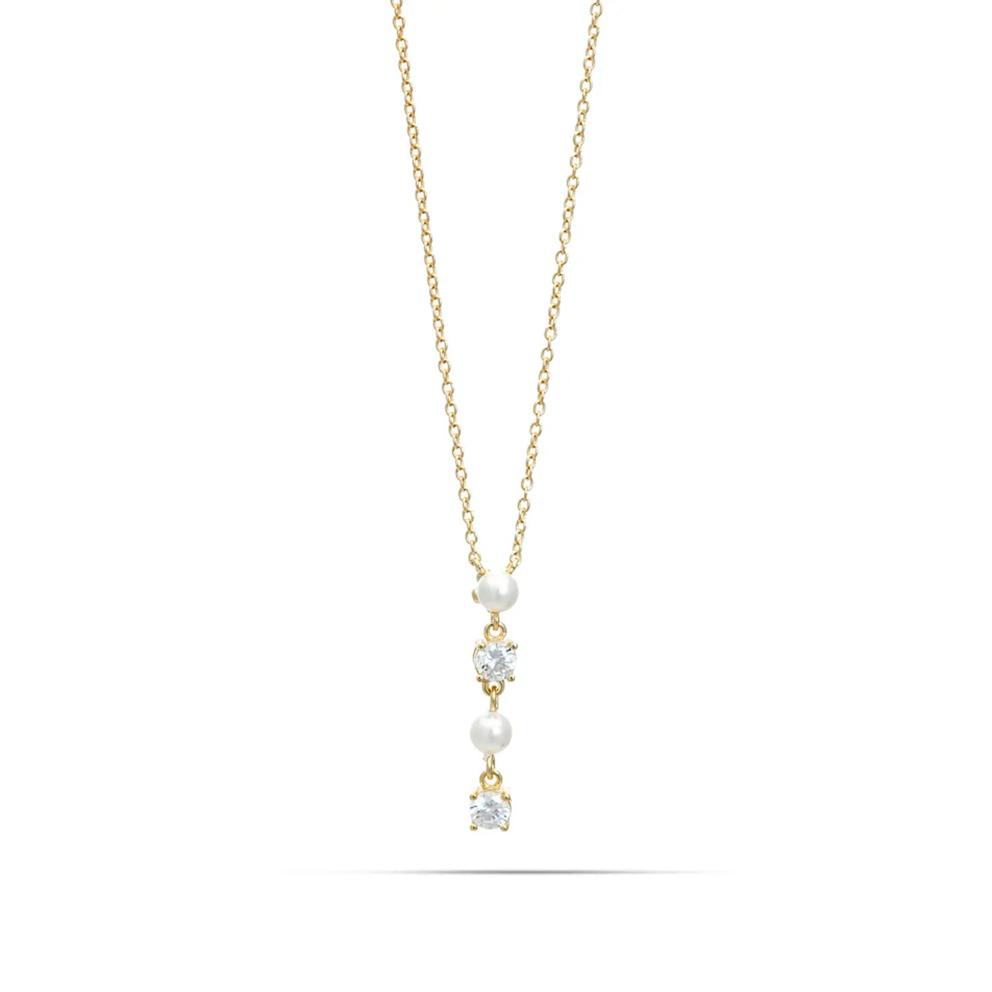 Collar de plata de ley 925 chapado en oro con perlas colgantes y circonias