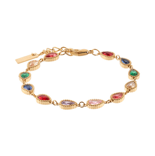 Pulsera de acero inoxidable chapado en oro con circonias