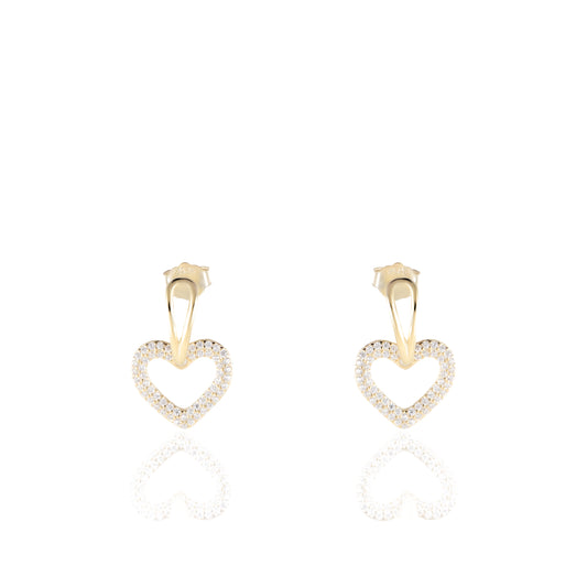 Pendientes con forma de corazón y circonitas en Plata 925 chapado en oro