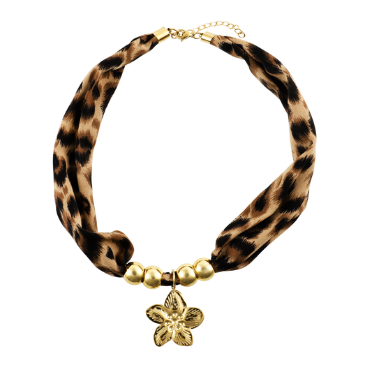 Collar con Tela de Leopardo y Colgante de Acero Inoxidable